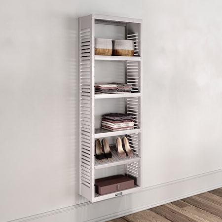 John Louis Home Solid Wood 12in. Deep Storage Tower with Shelves White JLH-302-W
